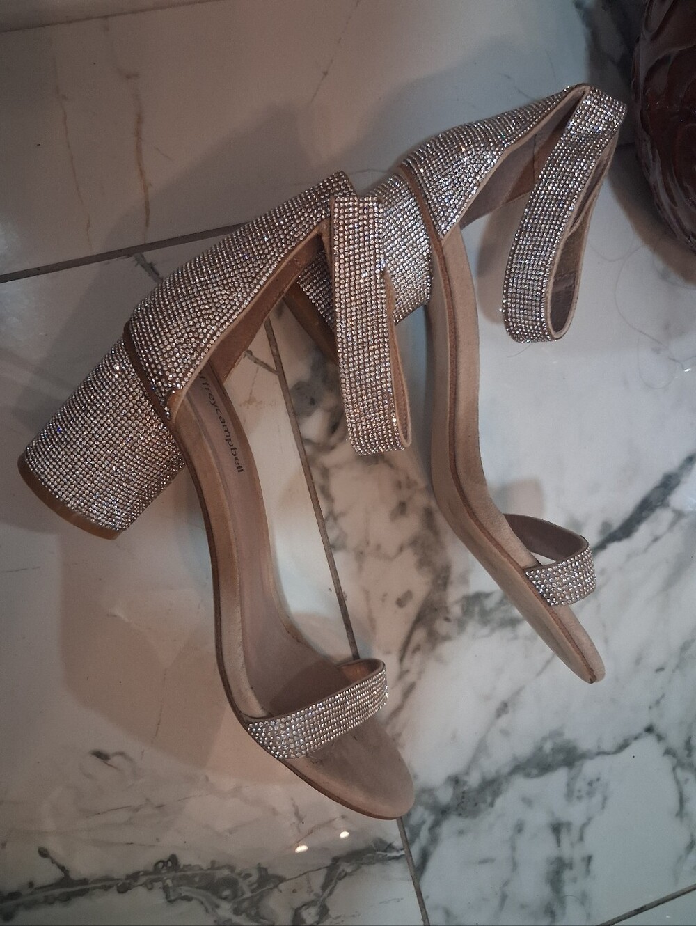 Jeffrey Campbell Champagne Rhinestone Block Heel Sandals